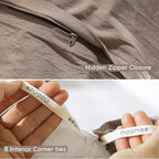 MooMee Bedding Duvet Cover Set 100% Washed Cotton Linen Like Textured Breathable Durable Soft Comfy (Solid Brown, Super Queen 90"x98")