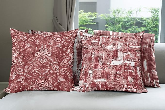 Ambesonne Vintage Throw Pillow Cushion Case Pack of 4, Abstract Grunge Effect Brushstrokes and Waving Striping Stains Paisley Drops, Modern Accent Double-Sided Digital Printing, 24", Maroon Rust White