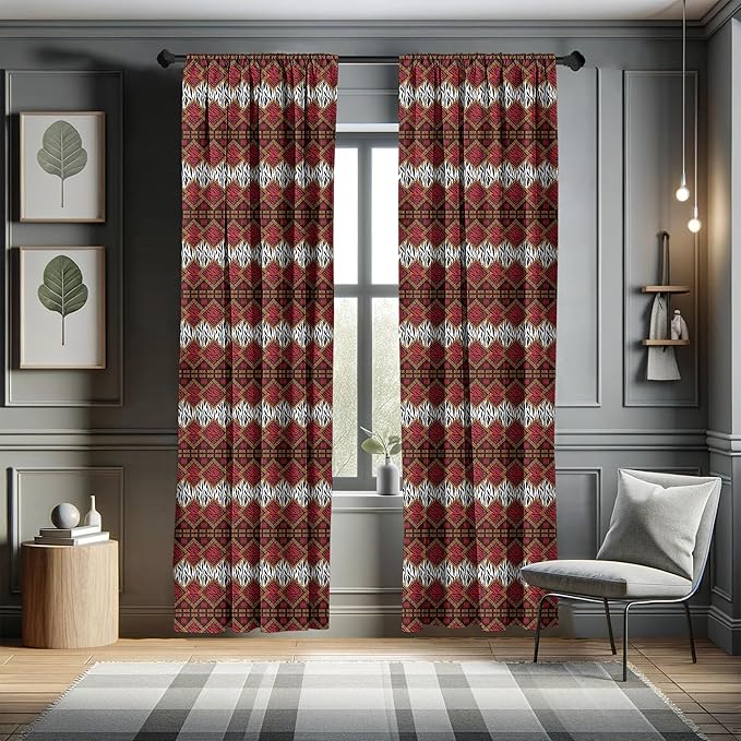 Ambesonne Savannah Curtains, Animal Skin Stripes as Diamond Shapes Pattern Wild Life Concept Native Art, Window Treatments 2 Panel Set for Living Room Bedroom, Pair of - 28" x 63", Red Brown
