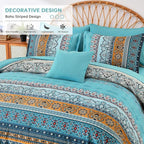 Cottolester Boho Queen Comforter Set 8 Pieces,Teal and Yellow Bohemian Comforter Paisley Striped Bed in A Bag,Soft Microfiber Bedding Set for All Season