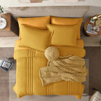 Monbix Full Comforter Set - 7 Pieces Bright Yellow Bed in a Bag Full Size Bedding Sets with Comforters, All Seasons Down Alternative Comforter with Sheets,Pillowcases & Shams