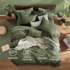 Monbix Twin XL Comforter Set Olive Green, Cationic Dyeing Bedding Set Reversible 5 Pieces, All Season Bed in a Bag with Comforter, Sheets, Pillowcase & Sham