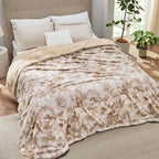 Bedsure GentleSoft Sherpa Fluffy Blanket Queen Size for Bed - Fleece Warm and Cozy for Women Gift, Plush & Fuzzy Faux Fur Christmas Blanket for Couch, Sofa Decor, Tie Dye Design, Beige, 90x90 Inches