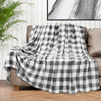 PAVILIA Light Grey Buffalo Plaid Throw Blanket for Couch, Soft Checkered Flannel Fleece Blanket for Sofa, Grey White Plaid Decorative Couch Throw, Warm Cozy All Season Fall Blanket Decor Gift, 50x60