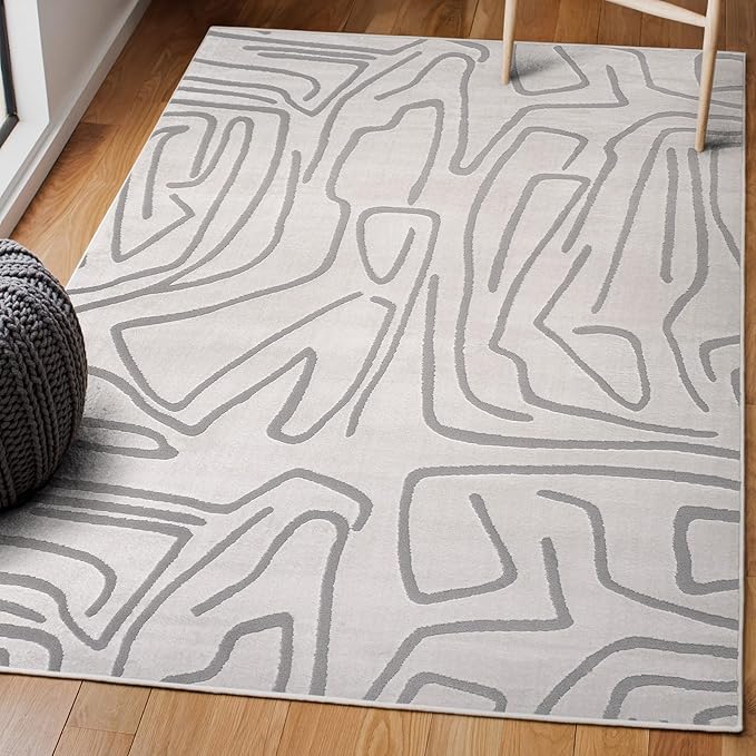 JONATHAN Y Graphic Lines High-Low Indoor Area Rug 8X10 White/Light Gray, Alcina Modern Scandinavian for Living Room, Bedroom, Kitchen, Easy-Cleaning, High Traffic, Pet-Friendly Non-Shedding SND102C-8