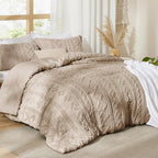 Bedsure Tufted Boho Comforter Set Queen Size - Khaki Boho Bed Set, GentleSoft™ 3 Pieces Farmhouse Shabby Chic Embroidery Bedding, Gifts for Woman, Soft Jacquard Queen Comforter for All Seasons