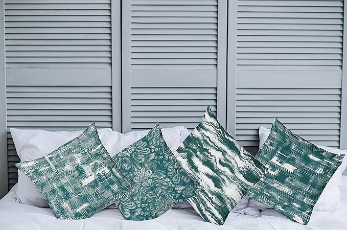 Ambesonne Vintage Throw Pillow Cushion Case Pack of 4, Abstract Grunge Effect Brushstrokes Waving Striping Stains Paisley Drops, Modern Accent Double-Sided Digital Printing, 24", Dark Sea Green Teal