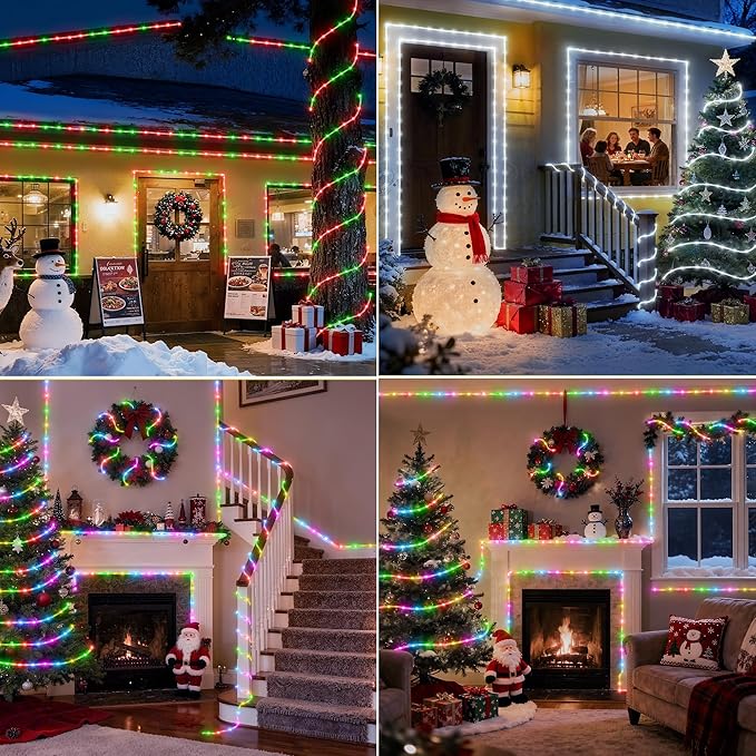 300 LED Rope Lights Outdoor String Lights Plug in, 100ft Warm White & Color Changing Christmas Lights Outdoor, Fairy Lights with Remote, Rope Lighting Waterproof for Garden Balcony(Not Connectable)