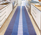 Custom Size Coastal Nautical Style Runner Rug Carpet for Hallway Entryway, Slip Resistant Latex Rubber Backed, 31 inch Wide X Customized Length, Squares Blue, 31 inch X 33 feet