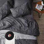 Bedsure King Size Comforter Set Dark Grey - Bed in a Bag Bedding Set 7 Pieces, GentleSoft™ Pintuck Bed Set Gift for Family, Pinch Pleat Dark Grey Comforter with Sheets, Pillowcases & Shams
