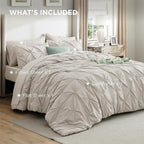 Bedsure Full Comforter Set Linen - Bed in a Bag Full Size Bedding Set 7 Pieces, GentleSoft™ Pintuck Bed Set Gift for Family, Pinch Pleat All Season Comforter with Sheets, Pillowcases & Shams