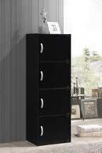HODEDAH IMPORT 4-Shelf Bookcase Cabinet, Black