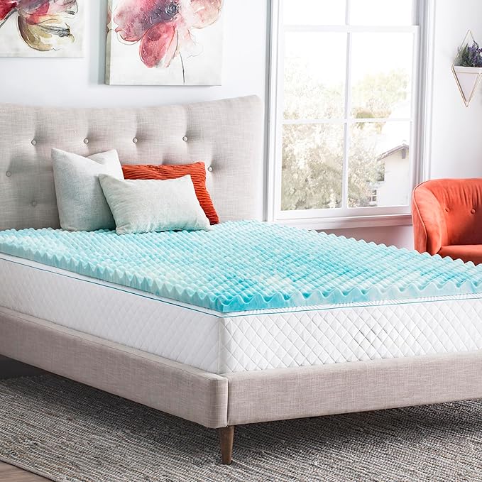 Linenspa 3 Inch Convoluted Gel Swirl Memory Foam Mattress Topper - Promotes Airflow - Relieves Pressure Points - California King