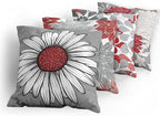 Ambesonne Floral Throw Pillow Cushion Case Pack of 4, Flower Petals Modern Color Palette Chamomile Peony Dahlia and Sunflower Print, Modern Accent Double-Sided Digital Printing, 16", Grey Dark Pink
