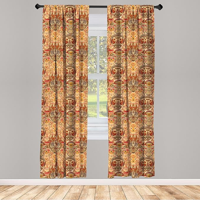 Ambesonne African Curtains, Motif with Pattern Design, Window Treatments 2 Panel Set for Living Room Bedroom, Pair of - 28" x 95", Brown Orange