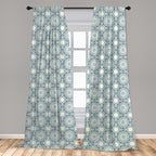Ambesonne Circle Pattern Window Curtains, Wavy Bold Strokes Style Ornate Mandala Like Symmetrical Motif, Lightweight Decor 2-Panel Set with Rod Pocket, Pair of - 28" x 63", Petrol Blue Cream