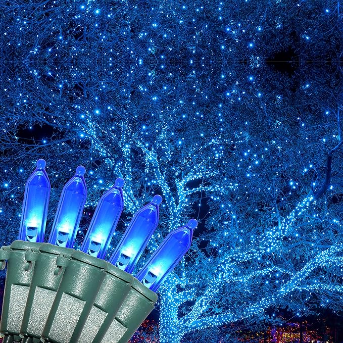 Holiday Essence Blue LED Xmas String Light 100 Count Green Wire 26.9 Ft Incandescent Hanukkah Traditional Light for Indoor Outdoor Home Décor, Wedding Lighting Decoration