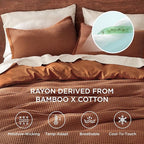 Bedsure Cooling Waffle Duvet Cover King - Cotton Blend Rayon Derived from Bamboo Duvet Cover Set for Hot Sleepers, Breathable Bedding Set with a Vintage Charm, 3 Pieces (Burnt Orange, King, 104"x90")