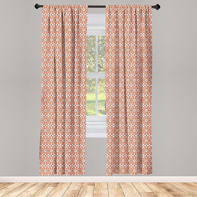 Ambesonne Scandinavian Window Curtains, Flower Like Motifs Folk Art in Tangerine Tones, Lightweight Decorative Panels Set of 2 with Rod Pocket, 56" x 63", Sienna Sky