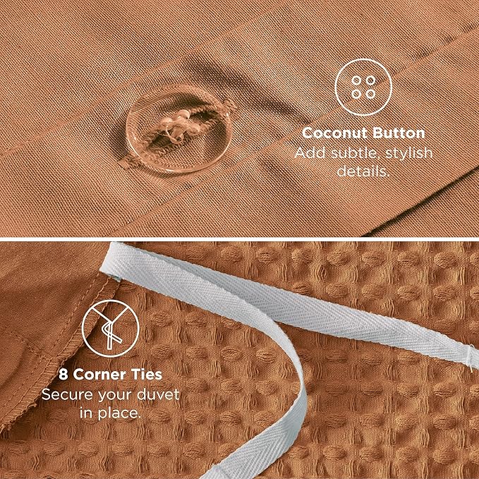 Bedsure Cotton Duvet Cover King - 100% Cotton Waffle Weave Hazel Duvet Cover King Size, GentleSoft™ and Breathable Bedding Set for All Season, 3 Pieces, 104"x90"