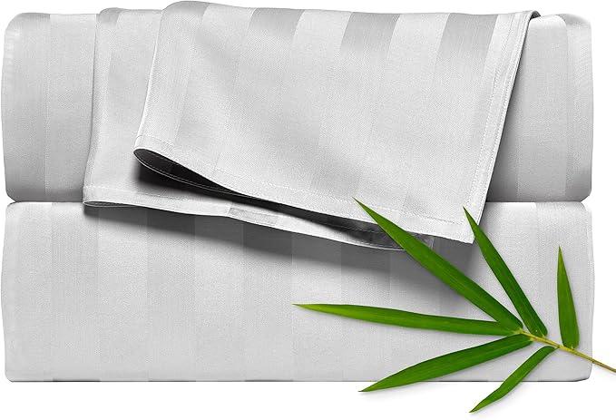 Twin Sheets by Pure Bamboo, Genuine 100% Organic Viscose Derived from Bamboo Bed Sheet Set, Luxuriously Soft & Cooling, Double Stitching, Lifetime Quality Promise (Twin, Jacquard White)