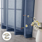 Aiyufeng Kirei Open Linen Weave Flax Textured Navy Blue Sheer Window Curtains 63 inches, Medium Long Privacy Semi-Transparent Sheer Panels for Farmhouse/Bedroom, 80" Wide Total 2 Panels, Dark Blue