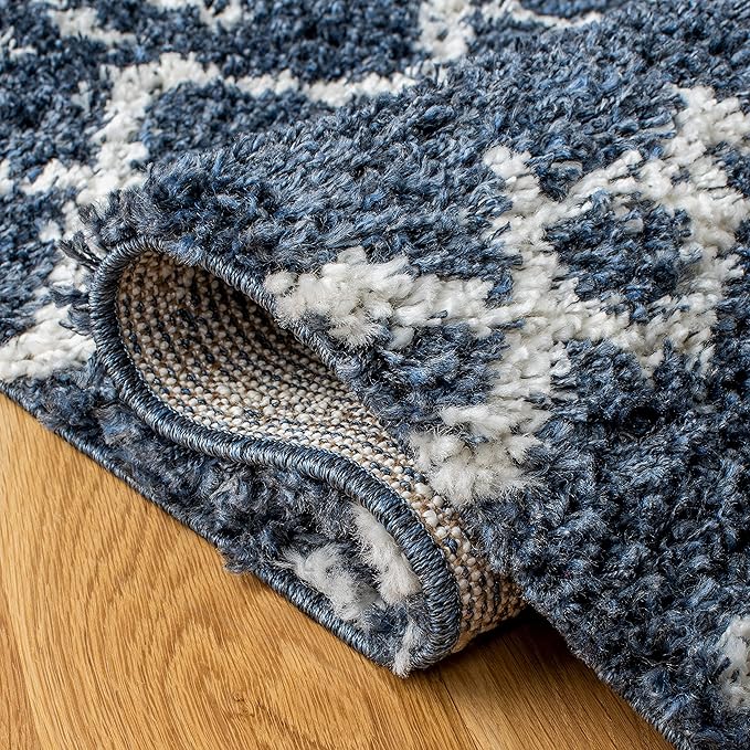 SAFAVIEH Arizona Shag Collection Runner Rug - 2'3" x 10' Runner, Slate Blue & Ivory, Moroccan Design, Non-Shedding, 1.6-inch Thick, Ideal for High Traffic Areas in Living Room, Bedroom (ASG741L-210)