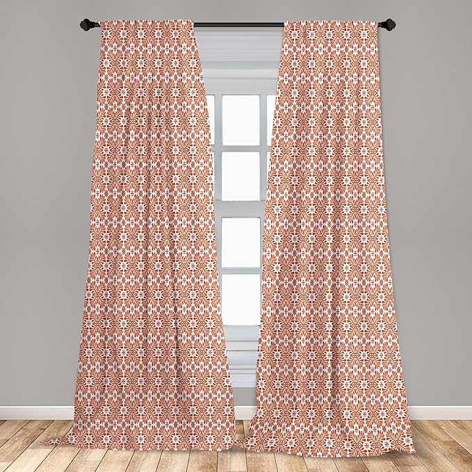 Ambesonne Scandinavian Window Curtains, Flower Like Motifs Folk Art in Tangerine Tones, Lightweight Decorative Panels Set of 2 with Rod Pocket, 56" x 84", Sienna Sky