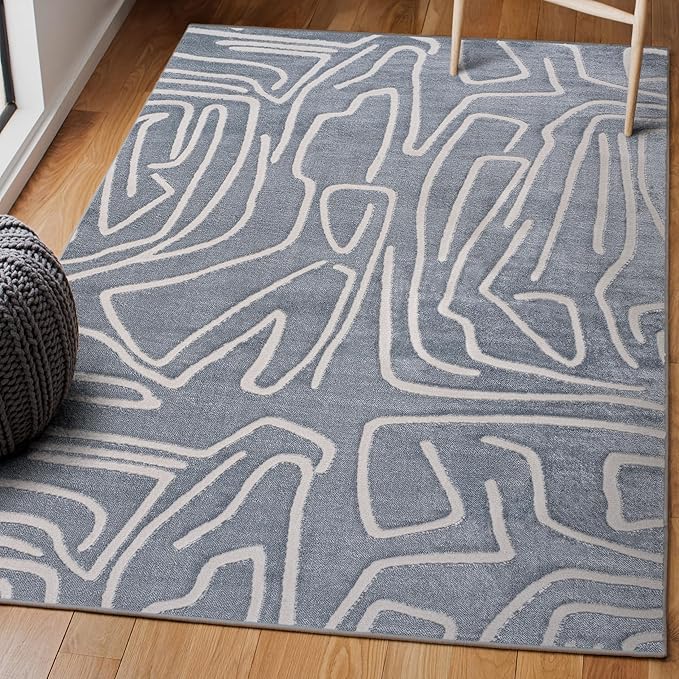 JONATHAN Y Graphic Lines High-Low Indoor Area Rug 8X10 Blue/White, Alcina Modern Scandinavian for Living Room, Bedroom, Kitchen, Easy-Cleaning, High Traffic, Pet-Friendly, Non-Shedding SND102D-8