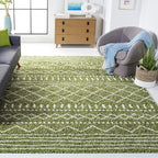 SAFAVIEH Arizona Shag Collection Area Rug - 6'7" Square, Green & Ivory, Moroccan Design, Non-Shedding & Easy Care, 1.6-inch Thick Ideal for High Traffic Areas in Living Room, Bedroom (ASG741X)
