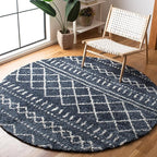 SAFAVIEH Arizona Shag Collection Area Rug - 5'1" Round, Slate Blue & Ivory, Moroccan Design, Non-Shedding, 1.6-inch Thick, Ideal for High Traffic Areas in Living Room, Bedroom (ASG741L-5R)