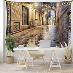 Lunarable City Tapestry, Narrow Street Gothic Design Architecture Carrer del Bisbe Barcelona Spain Europe, Wide Wall Hanging for Bedroom Living Room Dorm, 60" X 40", Tan Pale Brown
