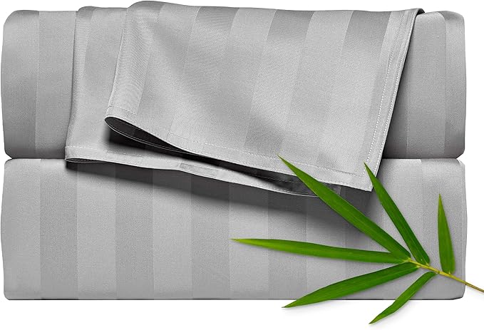 Queen Sheets by Pure Bamboo, Genuine 100% Organic Viscose Derived from Bamboo Bed Sheet Set, Luxuriously Soft & Cooling, Double Stitching, Lifetime Quality Promise (Queen, Jacquard Silver)