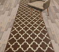Custom Size Cut to Length Moroccan Trellis Design Runner Rug Mat For Wide Long Hallways with Non-Slip Rubber Backing, Better Traction for Pets, Prevent Slippage, Trellis Brown, 31 inch X 7 feet