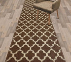 Custom Size Cut to Length Moroccan Trellis Design Runner Rug Mat For Wide Long Hallways with Non-Slip Rubber Backing, Better Traction for Pets, Prevent Slippage, Trellis Brown, 31 inch X 8 feet