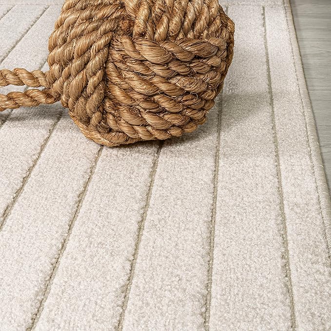 Eyely NCS101A-6SQ Scandinavian Odense Minimalist Angle Geometric Indoor Rug, Pet Friendly, Non-Shedding, Stain Resistant, Easy-Cleaning, Ivory/Cream, 6' Square, Indoor/Outdoor, Area Rug