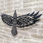 KAWA METALWORKS Nordic Viking Raven Metal Wall Art Decor, Norse Mythology Odin's Raven Wall Sculpture, Black (Medium - 15.3" x 27" H x W)