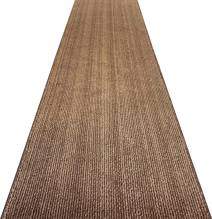 Custom Length Cut to Size Wide Width Carpet Runner Rug for Hallways, Slip Resistant Latex Rubber Backed, 31 inch Wide X Customized Length, Stripe Brown, 31 inch X 14 feet