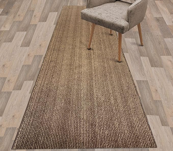 Custom Length Cut to Size Wide Width Carpet Runner Rug for Hallways, Slip Resistant Latex Rubber Backed, 31 inch Wide X Customized Length, Stripe Brown, 31 inch X 6 feet