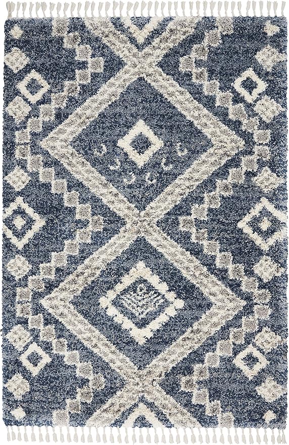 Nourison Home Scandinavian Shag Denim Blue 4' x 6' Area Rug, Easy Clean, Non Shedding, Bed Room, Living Room, Dining Room, Kitchen (4x6)