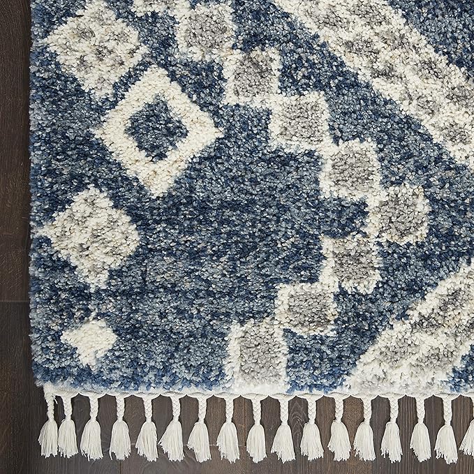 Nourison Home Scandinavian Shag Denim Blue 4' x 6' Area Rug, Easy Clean, Non Shedding, Bed Room, Living Room, Dining Room, Kitchen (4x6)
