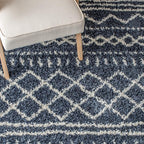 SAFAVIEH Arizona Shag Collection Area Rug - 9' x 12', Slate Blue & Ivory, Moroccan Design, Non-Shedding & Easy Care, 1.6-inch Thick Ideal for High Traffic Areas in Living Room, Bedroom (ASG741L)