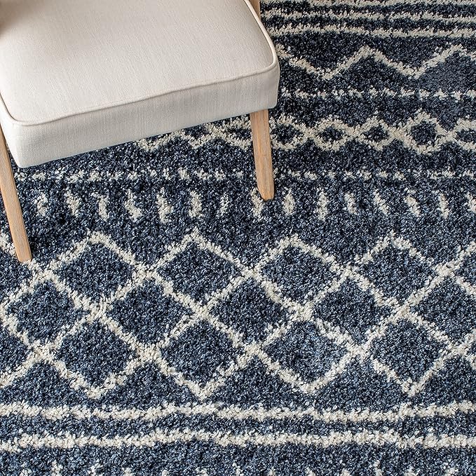 SAFAVIEH Arizona Shag Collection Runner Rug - 2'3" x 10' Runner, Slate Blue & Ivory, Moroccan Design, Non-Shedding, 1.6-inch Thick, Ideal for High Traffic Areas in Living Room, Bedroom (ASG741L-210)