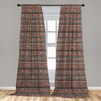Ambesonne Boho Window Curtains, Hand Drawn Inspired Print of Triangles Colorful Latin American Folklore Motifs, Lightweight Decor 2-Panel Set with Rod Pocket, Pair of - 28" x 63", Maroon Coral