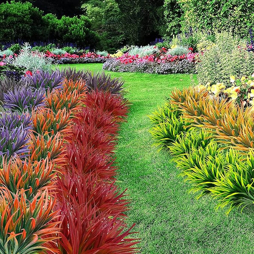 12 Pcs Artificial Outdoor Plants UV Resistant Tall Fake Grass Plants Bushes Faux Tropical Flowers Décor Fall Winter Summer Planters Patio Front Door Porch Plastic Greenery & Shrubs Decoration