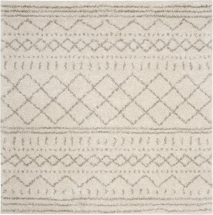 SAFAVIEH Arizona Shag Collection Area Rug - 10' Square, Ivory & Beige, Moroccan Design, Non-Shedding & Easy Care, 1.6-inch Thick Ideal for High Traffic Areas in Living Room, Bedroom (ASG741A)