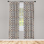 Ambesonne Moroccan Window Curtains, Portuguese Azulejo Checkered Squares Colorful Pattern Floral Arrangement, Lightweight Decor 2-Panel Set with Rod Pocket, Pair of - 28" x 63", Dark Blue Amber Red