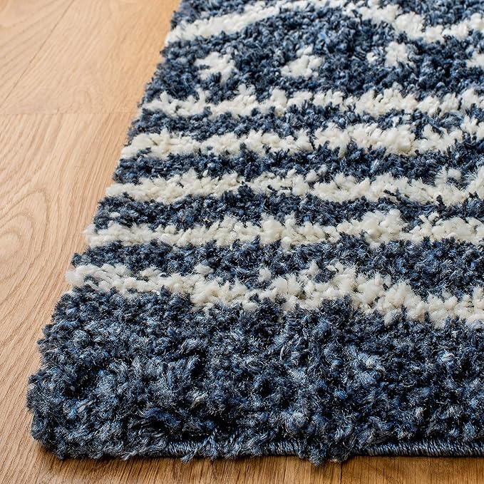 SAFAVIEH Arizona Shag Collection Accent Rug - 4' x 6', Slate Blue & Ivory, Design, Non-Shedding & Easy Care, 1.6-inch Thick Ideal for High Traffic Areas in Entryway, Living Room, Bedroom (ASG741L)
