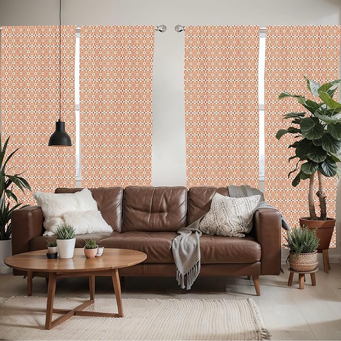 Ambesonne Scandinavian Window Curtains Pack of 2, Flower Like Motifs Folk Art in Tangerine Tones, Lightweight Set with Rod Pocket, 4 Panels of - 28" x 95", Sienna Sky