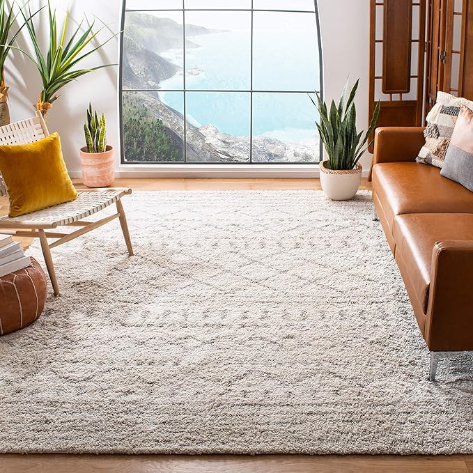SAFAVIEH Arizona Shag Collection Area Rug - 11' Square, Ivory & Beige, Moroccan Design, Non-Shedding & Easy Care, 1.6-inch Thick Ideal for High Traffic Areas in Living Room, Bedroom (ASG741A)